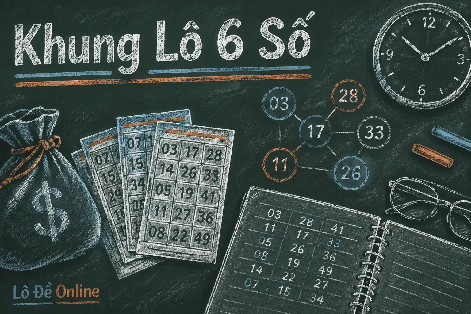Khung lô 6 số là một dàn gồm sáu con số lô (hai chữ số cuối của các giải)